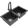 Mexen Mario granito plautuvė 2 skylių su maišytuvu Elia, juodas su taškeliais - 6504-76-670101-76