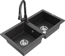 Mexen Mario granito plautuvė 2 skylių su maišytuvu Elia, juodas su taškeliais - 6504-76-670101-76