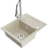 Mexen Enzo vienos plautuvės granito kriauklė su nutekamuoju paviršiumi ir virtuviniu maišytuvu Elia, smėlinė