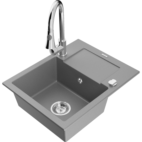 Mexen Enzo 1 skyriuje granitine plautuvė su nutekėjimu ir virtuviniu maišytuvu Elia, pilka - 6506-71-670101-00