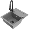 Mexen Enzo granitinė vienos sekcijos kriauklė su nusausintuvu ir virtuviniu maišytuvu Elia, pilka - 6506-71-670101-70-B
