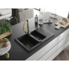 Mexen Gaspar granitinė plautuvė 1,5 dubens su nubėgimu ir virtuviniu maišytuvu Elia, juoda - 6507-77-670101-50-B