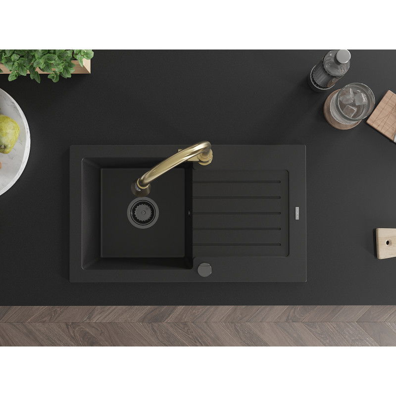 Mexen Pablo granitinis virtuvės plautuvė su 1 plautuve ir Elia virtuvės maišytuvu, juodos spalvos - 6510-77-670101-50-B