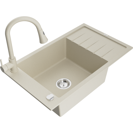 Mexen Elias vienos kameros granito plautuvė su nusausintoju ir virtuviniu maišytuvu Elia, smėlio spalvos - 6511-69-670101-69