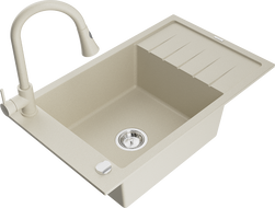 Mexen Elias vienos kameros granito plautuvė su nusausintoju ir virtuviniu maišytuvu Elia, smėlio spalvos - 6511-69-670101-69