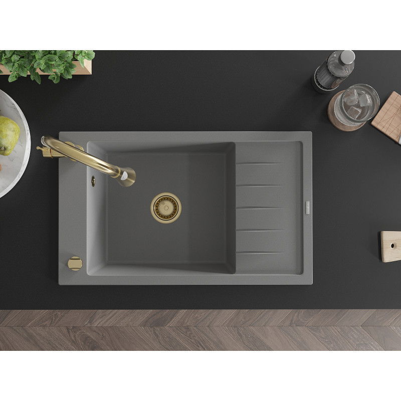 Mexen Elias granito virtuvės kriauklė su 1 dubeniu ir nutekamu, virtuviniu maišytuvu Elia, pilkas - 6511-71-670101-50