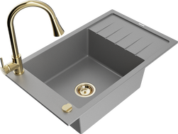 Mexen Elias granito virtuvės kriauklė su 1 dubeniu ir nutekamu, virtuviniu maišytuvu Elia, pilkas - 6511-71-670101-50