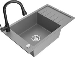 Mexen Elias granitinė vienos kameros plautuvė su nusausintuvu ir virtuviniu maišytuvu Elia, pilka - 6511-71-670101-70