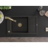 Mexen Elias vienos kameros granitinis plautuvas su varvekliu ir virtuviniu maišytuvu Elia, juodas/auksinis metalikas