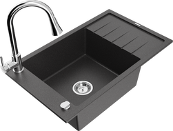 Mexen Elias 1-dubens grafitinė kriauklė su nusausintuvu ir virtuvės maišytuvu Elia, juodas taškuotas - 6511-76-670101-00