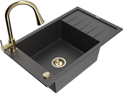 Mexen Elias granito plautuvė 1 skyrelio su indaplove ir virtuviniu maišytuvu Elia, juoda dėmėta - 6511-76-670101-50