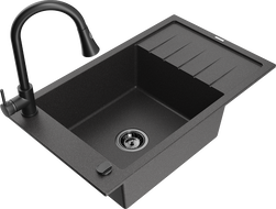 Mexen Elias vienos komoros granito kriauklė su nuotėkiu ir virtuvės maišytuvu Elia, juodas dėmėtas - 6511-76-670101-70-B