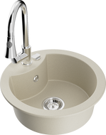 Mexen Diego vienos dubens granitinė plautuvė su virtuviniu maišytuvu Elia, smėlio spalvos - 6512-69-670101-00