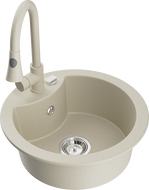 Mexen Diego akmens masės 1 dubens plautuvė su virtuviniu čiaupu Elia, smėlinė - 6512-69-670101-69