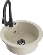 Mexen Diego granito virtuvės plautuvė vienos kameros su Elia virtuvės maišytuvu, smėlio spalvos - 6512-69-670101-70