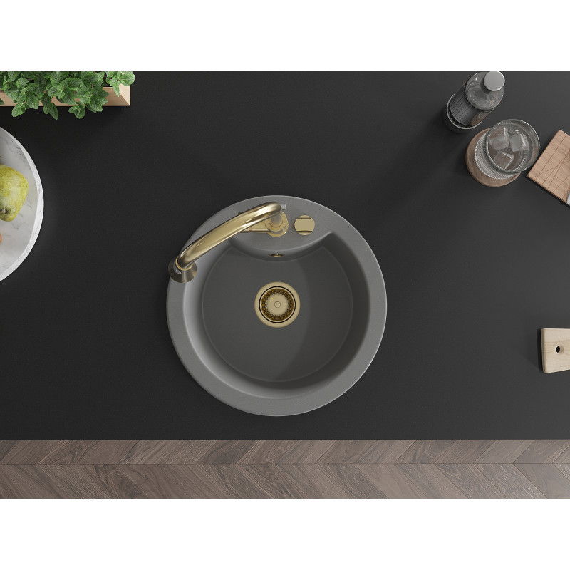 Mexen Diego granitinė vieno dubens praustuvas su Elia virtuvės maišytuvu, pilkas - 6512-71-670101-50