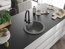 Mexen Diego granitinis vienos dalies plautuvės su virtuvės maišytuvu Elia, pilkas - 6512-71-670101-70