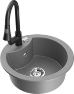 Mexen Diego granitinis vienos dalies plautuvės su virtuvės maišytuvu Elia, pilkas - 6512-71-670101-70