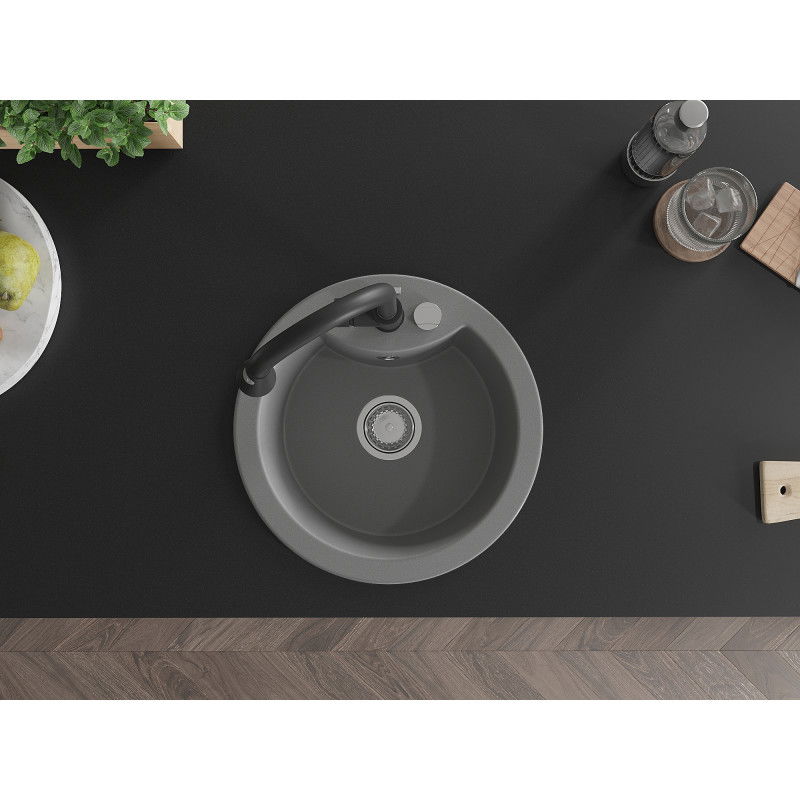 Mexen Diego granitinis vienos dalies plautuvės su virtuvės maišytuvu Elia, pilkas - 6512-71-670101-70