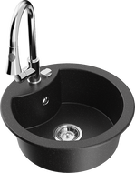 Mexen Diego granitinis kriauklė 1 skyrius su virtuvės maišytuvu Elia, juoda/sidabrinė metalo spalva - 6512-73-670101-00