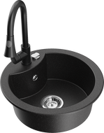 Mexen Diego granitinė vienos sekcijos kriauklė su virtuviniu maišytuvu Elia, juoda/sidabrinis metalikas - 6512-73-670101-70