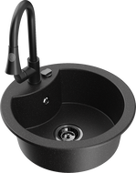 Mexen Diego granitinis plautuvė 1 skyrius su virtuviniu maišytuvu Elia, juoda/sidabrinis metalikas - 6512-73-670101-70-B