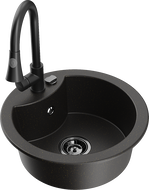 Mexen Diego vienos kameros granitinis kriauklė su Elia maišytuvu, juoda/auksinė metalinė - 6512-75-670101-70-B