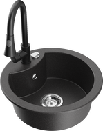 Mexen Diego granitinis 1 dubens plautuvė su virtuviniu maišytuvu Elia, juoda dėmėta - 6512-76-670101-70