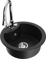 Mexen Diego granito plautuvė 1-jų skyrių su virtuvės maišytuvu Elia, juodas - 6512-77-670101-00