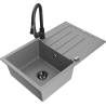 Mexen Bruno granitinis vienos plautuvės kriauklė su nutekėjimu ir virtuviniu maišytuvu Elia, pilka - 6513-71-670101-70-B