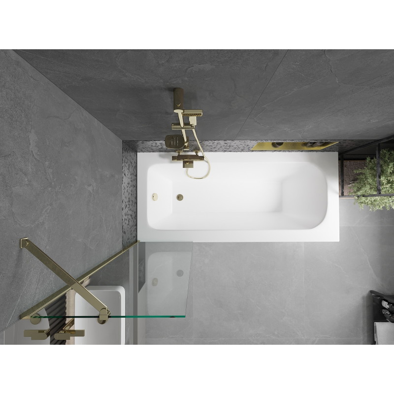 Mexen Vega stačiakampė vonia 170 x 70 cm su apdaila ir vienos dalies sienele 50 cm, skaidri, auksinė - 550117070X9505000050