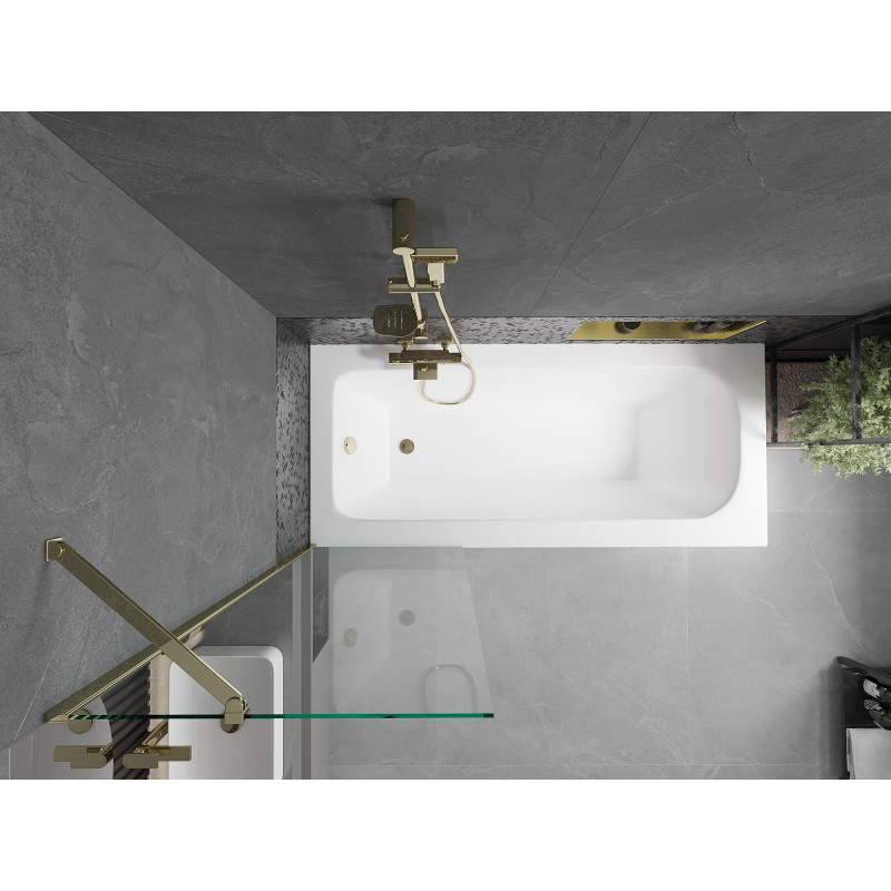 Mexen Vega stačiakampė vonia 170 x 70 cm su apdaila ir vieno sparno uždangalu 60 cm, permatoma, auksinė