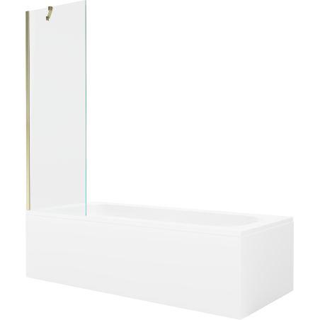 Mexen Vega stačiakampė vonia 150 x 70 cm su apdaila ir vienos dalies užuolaida 60 cm, permatoma, auksinė