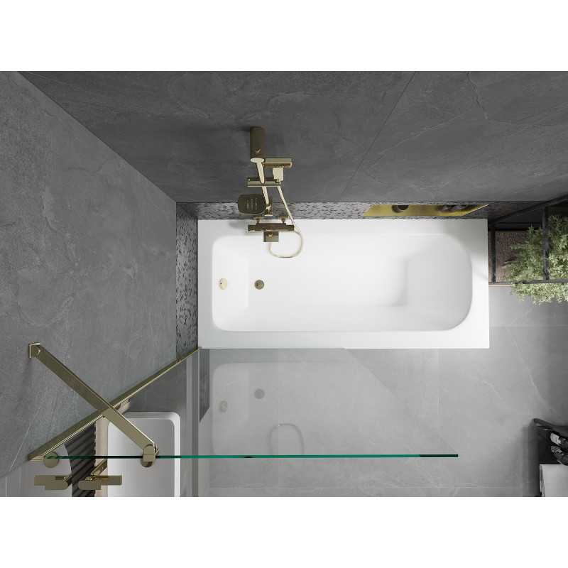 Mexen Vega stačiakampė vonia 170 x 70 cm su apdaila ir 1-duris širmeliu 90 cm, skaidri, auksinė - 550117070X9509000050