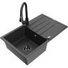 Mexen Bruno granitinė vienos plautuvės kriauklė su indu ir virtuviniu maišytuvu Elia, juoda su dėmėmis
