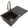 Mexen Cesar vienos dubens granito plautuvė su nutekamuoju paviršiumi ir virtuviniu maišytuvu Elia, juoda/auksinis metalikas