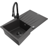 Mexen Cesar grindinis granito plautuvė su nutekėjimo lentyna ir virtuviniu maišytuvu Elia, juoda su taškučiais