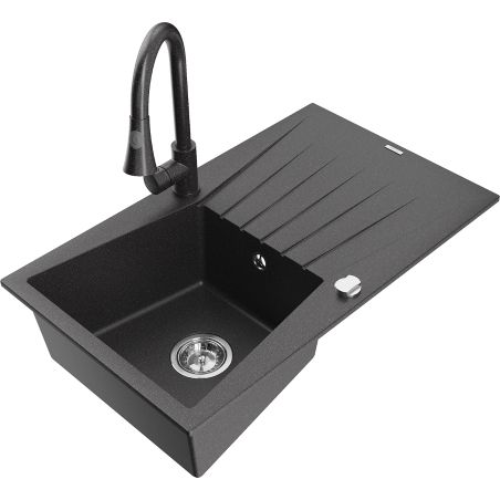 Mexen Cesar 1 kamerų granitinis plautuvės su nutekėjimu ir virtuvės maišytuvu Elia, juoda dėmėta - 6514-76-670101-76