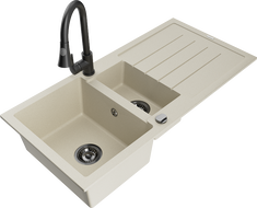 Mexen Andres granitinė 1,5 skylių plautuvė su nusausintuvu ir virtuvės maišytuvu Elia, smėlio spalvos - 6515-69-670101-70