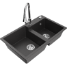 Mexen Tomas granitinė 2-jų skyrių plautuvė su virtuviniu maišytuvu Elia, juodas taškuotas - 6516-76-670101-00