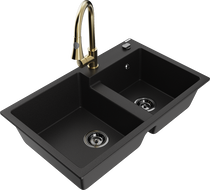 Mexen Tomas granito plautuvė, dviejų skyrių su maišytuvu Elia, juodas - 6516-77-670101-50-B