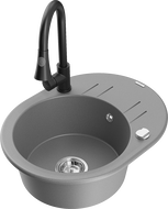 Mexen Kevin granitinis vienos sekcijos plautuvas su nusausintuvu ir virtuviniu maišytuvu Elia, pilkas - 6517-71-670101-70