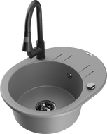 Mexen Kevin granito plautuvė 1-skylių su nutekamuoju ir virtuviniu maišytuvu Elia, pilka - 6517-71-670101-70-B