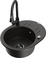 Mexen Kevin vienos komoros granito plautuvė su nutekėjimu ir virtuviniu maišytuvu Elia, juodas/auksinis metalikas