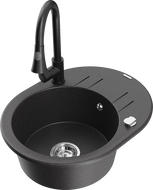 Mexen Kevin granitinis 1 kamerų plautuvas su nusausintuvu ir virtuviniu maišytuvu Elia, juodas dėmėtas - 6517-76-670101-70