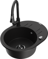 Mexen Kevin vienos dubens granito kriauklė su nusausintuvu ir virtuviniu maišytuvu Elia, juoda - 6517-77-670101-70-B