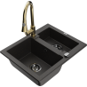Mexen Carlos granitinė plautuvė 1,5 dalių su virtuvės maišytuvu Elia, juodas/auksinis metalikas - 6518-75-670101-50-B