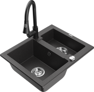 Mexen Carlos granitinis dviejų dalių kriauklė su Elia virtuvės maišytuvu, juodas dėmėtas - 6518-76-670101-70