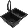 Mexen Carlos granitinė virtuvės kriauklė 1,5 kamerų su Elia virtuvės maišytuvu, juoda - 6518-77-670101-70-B