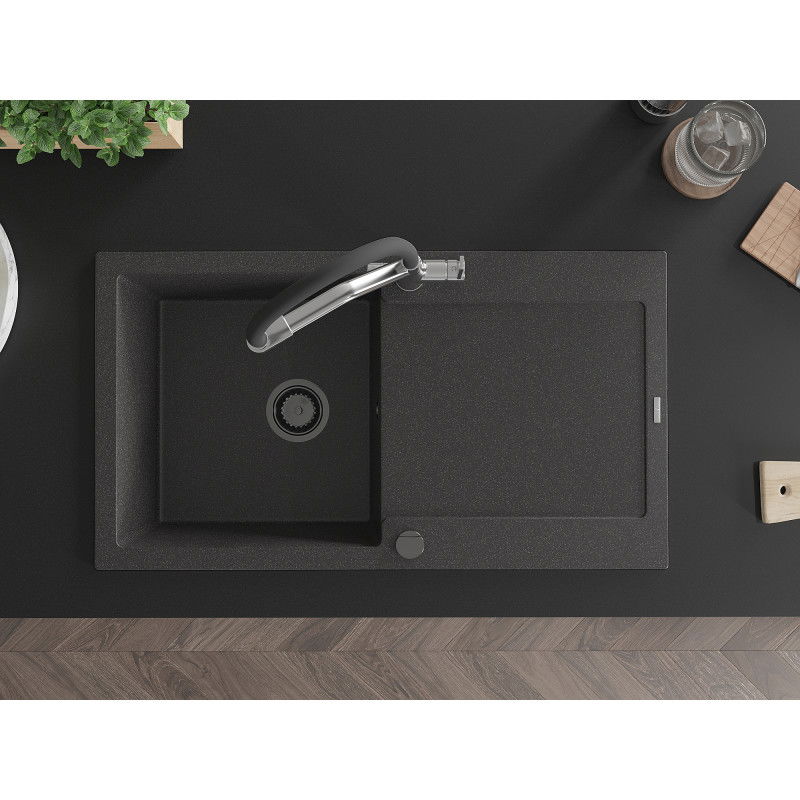 Mexen Leo granito plautuvė vienos kameros su nutekėjimu ir virtuvės maišytuvu Duo, juodas taškuotas - 6501-76-671701-07-B